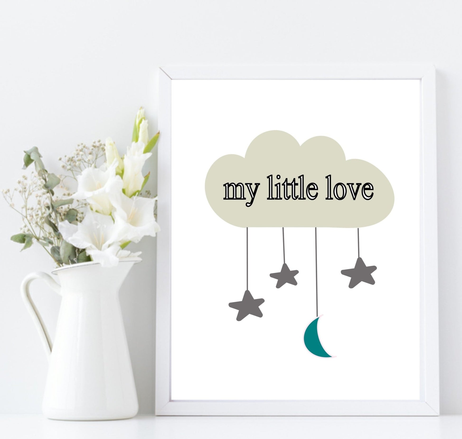 Personalised Kids Cloud Name Print | Nursery Stars & Moon Wall Art