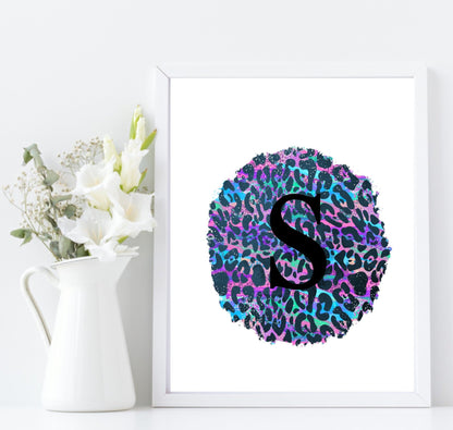 Personalised Leopard Print | Colourful Initial Wall Art