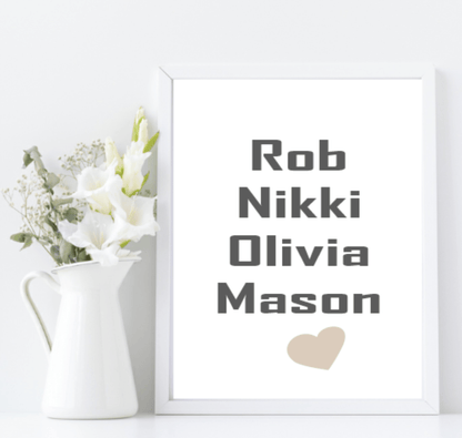 Personalised Family Names Print | Bold Customisable Wall Art