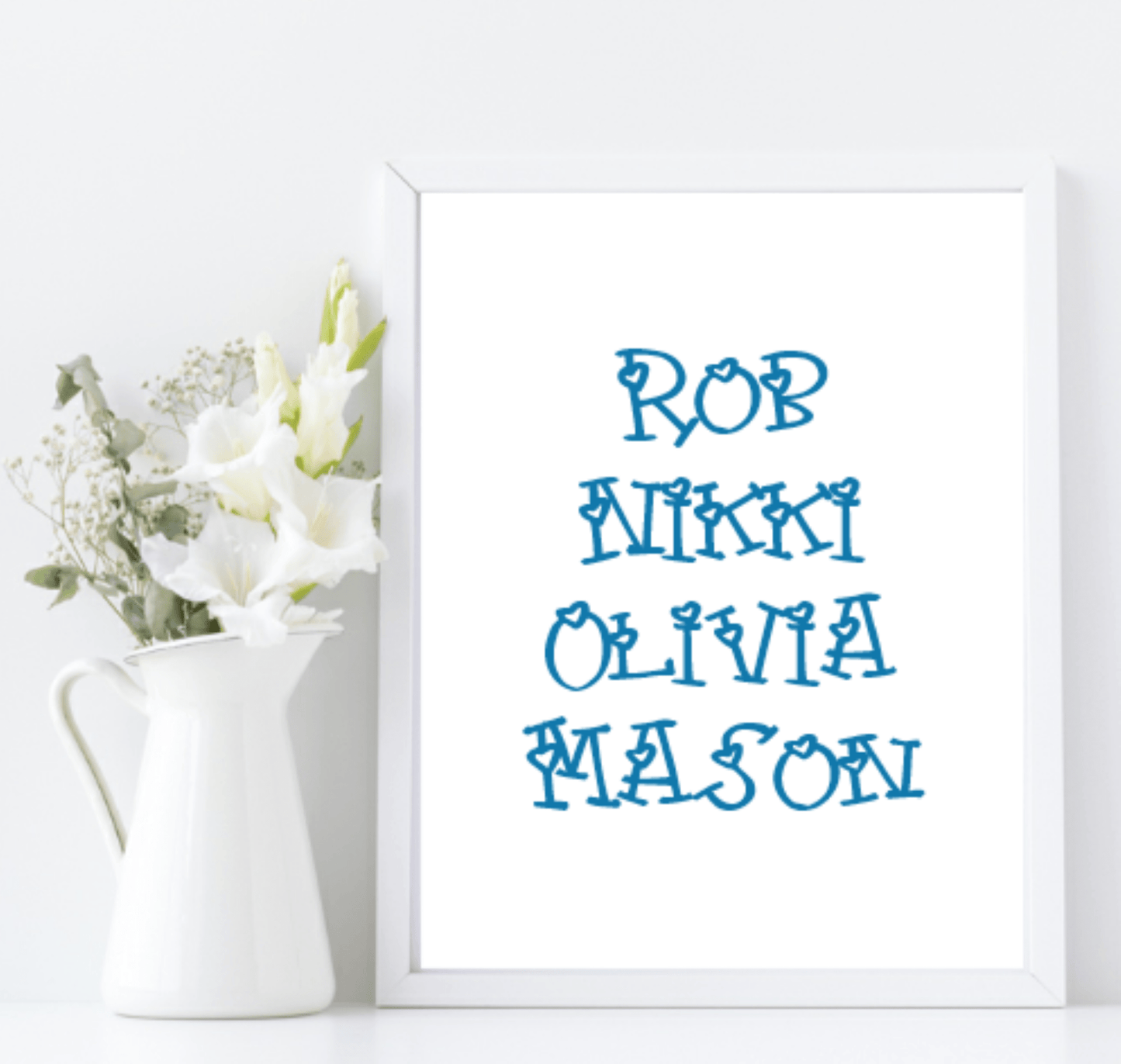 Personalised Family Names Print | Hearts Customisable Wall Art