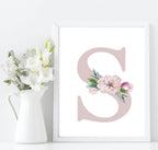 Personalised Floral Initial Print | Flower Wall Art - Larosier Prints