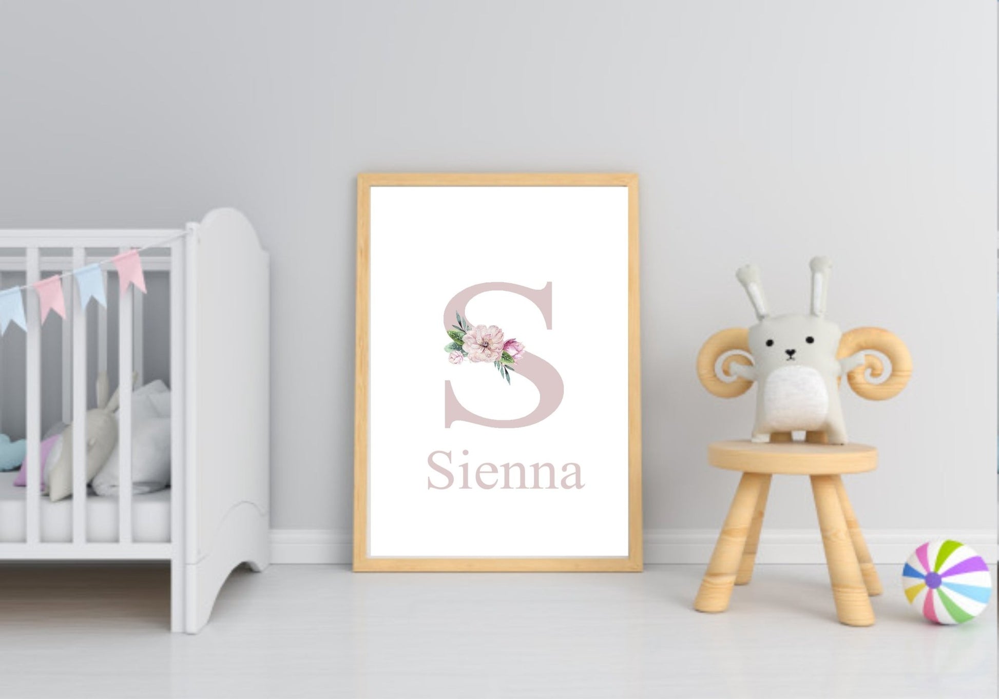 Personalised Floral Initial & Name Print | Flower Wall Art