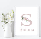 Personalised Floral Initial & Name Print | Flower Wall Art - Larosier Prints