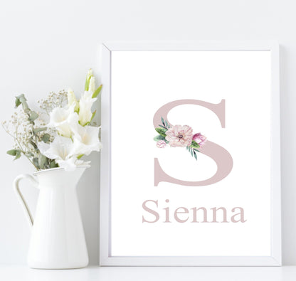 Personalised Floral Initial & Name Print | Flower Wall Art