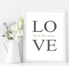 Personalised LOVE Mr & Mrs Print | Couple Wall Art - Larosier Prints