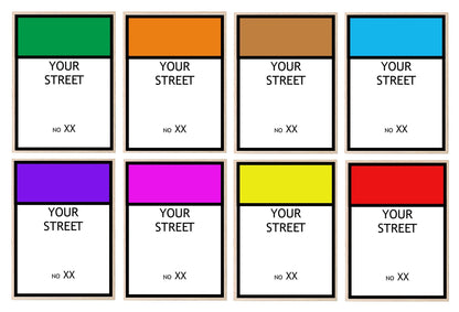 Personalised Monopoly Street Name And Number | Wall Art Board Game Prints | Various Colours Available