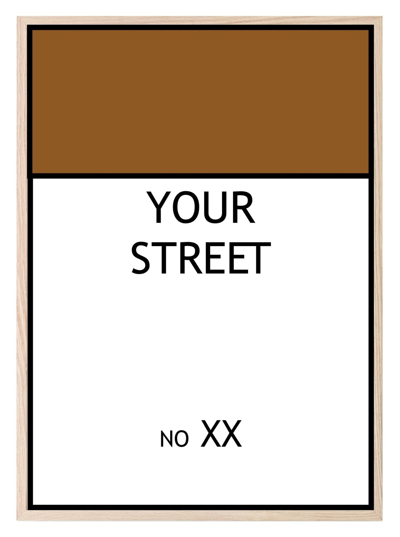 Personalised Monopoly Street Name And Number | Wall Art Board Game Prints | Various Colours Available Brown