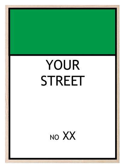 Personalised Monopoly Street Name And Number | Wall Art Board Game Prints | Various Colours Available Green