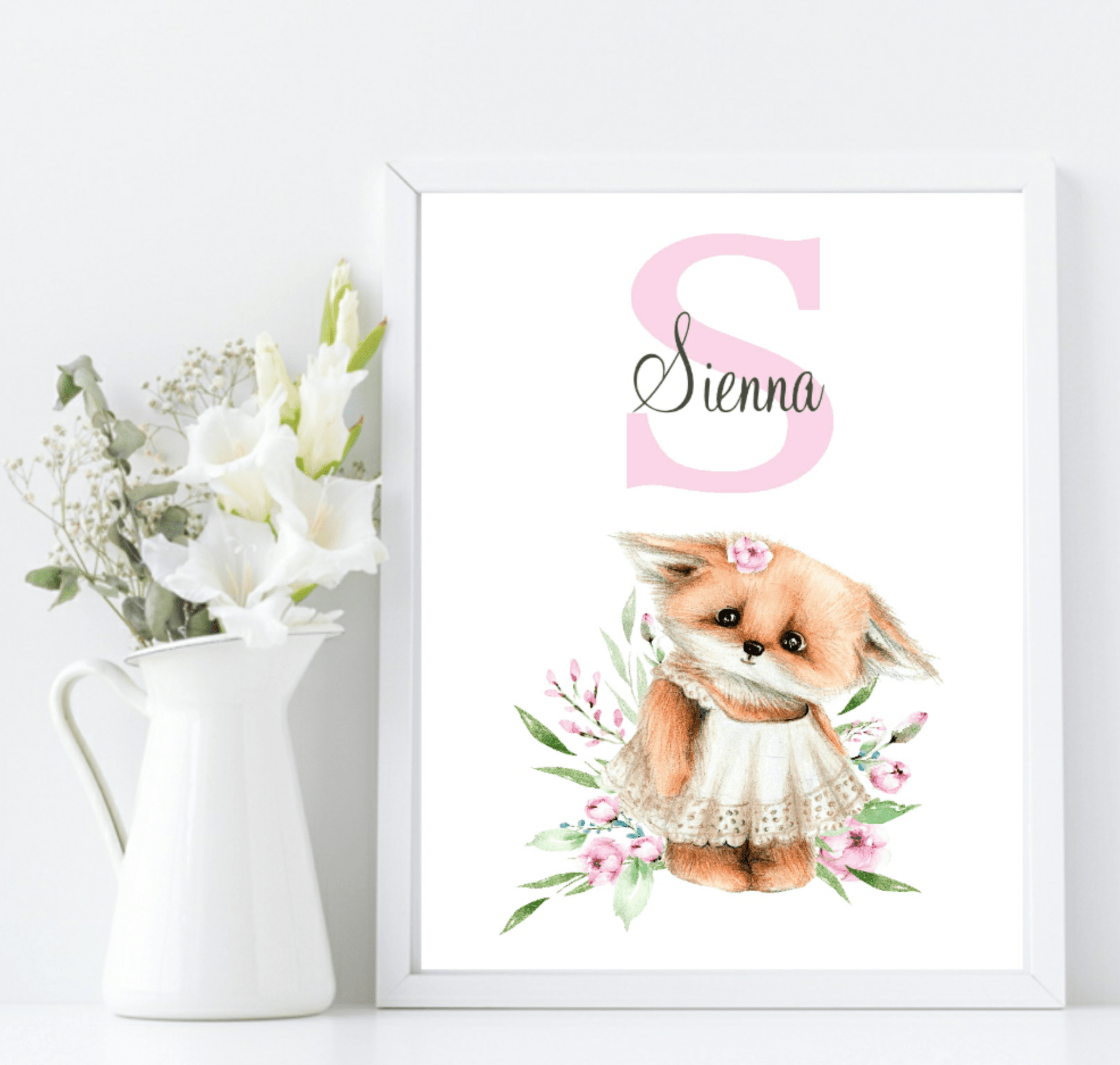 Personalised Oh Baby Animal, Initial And Name | Kids Wall Art | Nursery Prints Fox Mustard