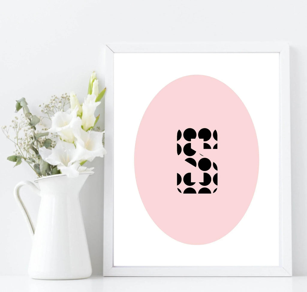 Personalised Oval & Polka Dot Initial Print | Nursery | Kids Wall Art - Larosier Prints
