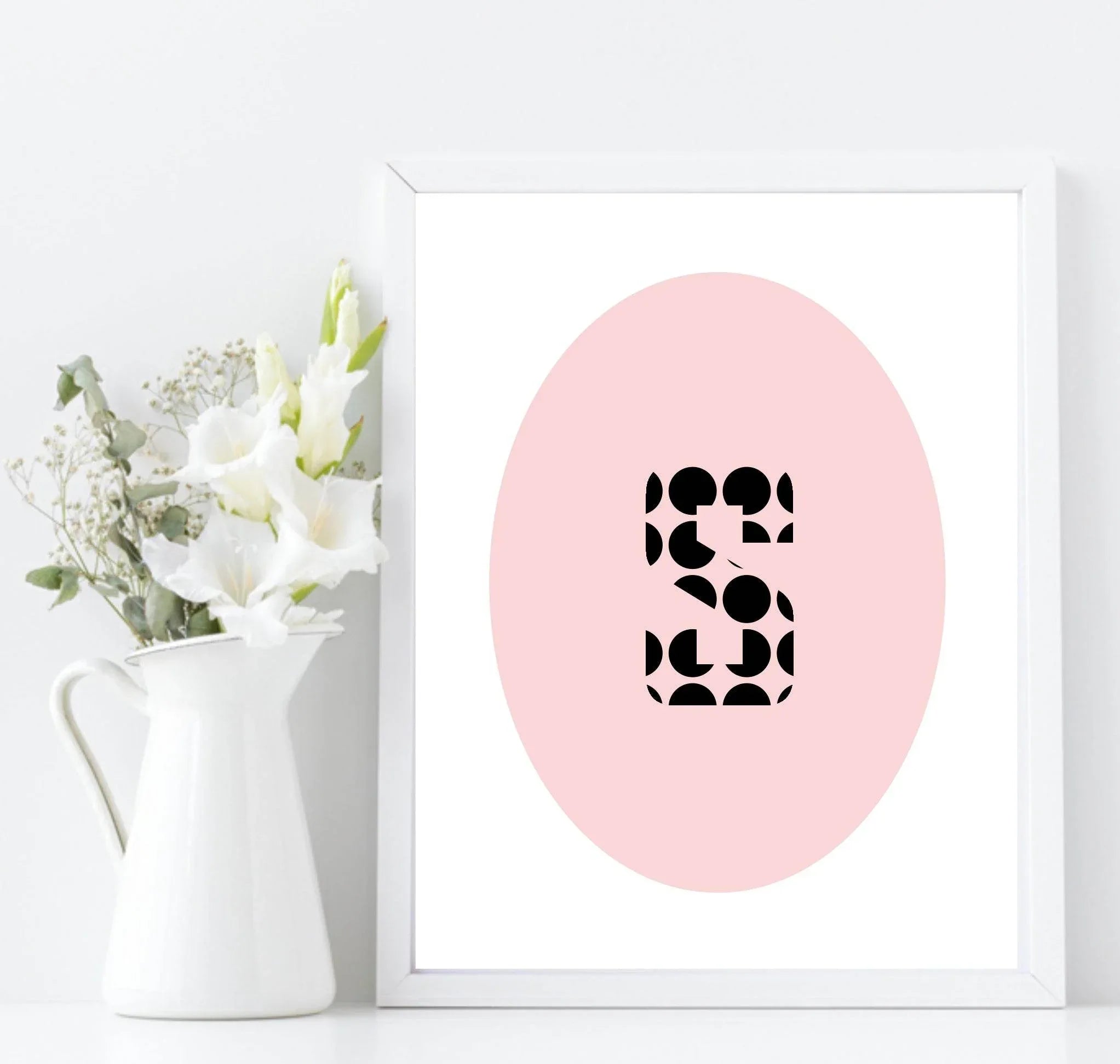 Personalised Oval & Polka Dot Initial Print | Nursery | Kids Wall Art - Larosier Prints