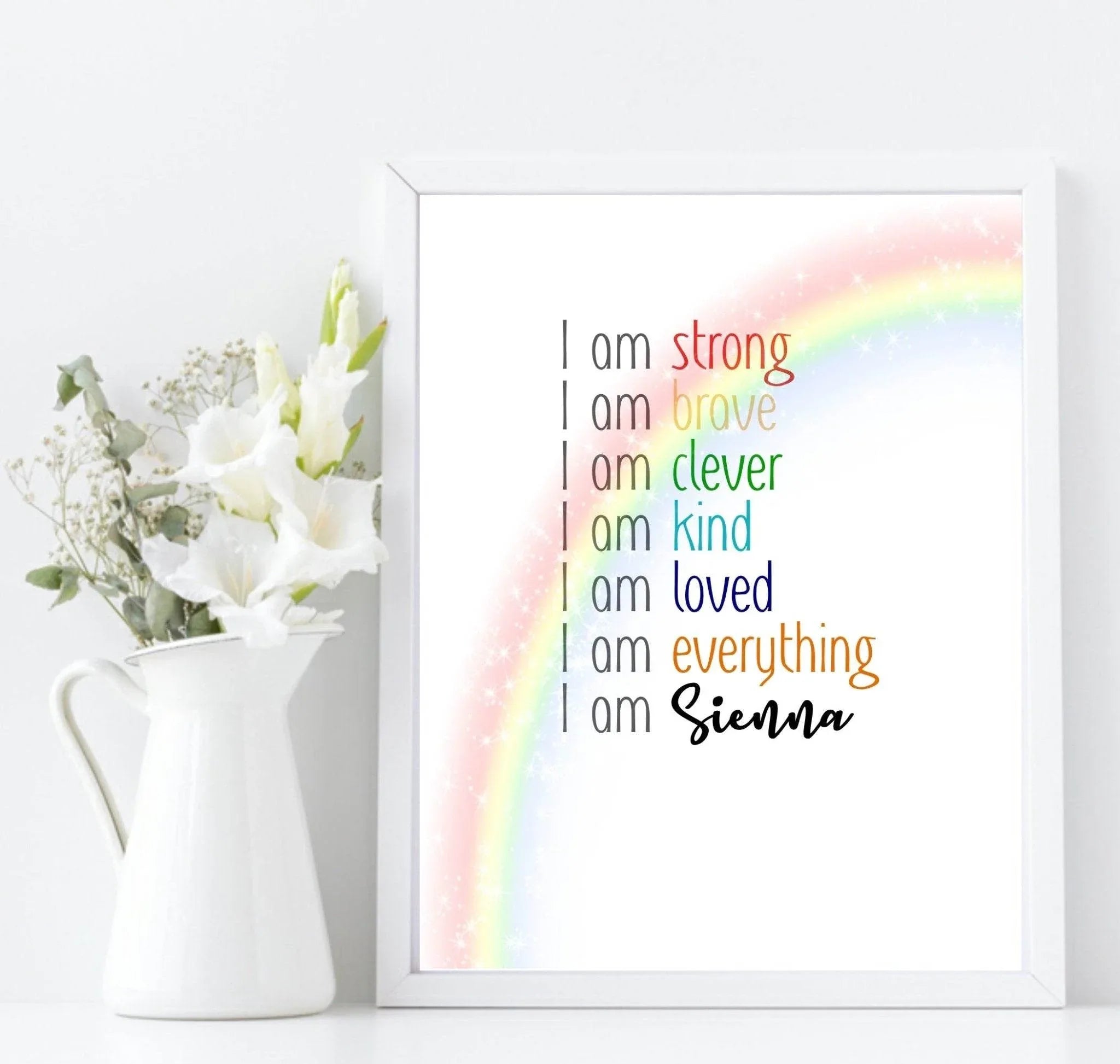 Personalised Rainbow I AM Positive Affirmations Print | Nursery | Kids Wall Art - Larosier Prints