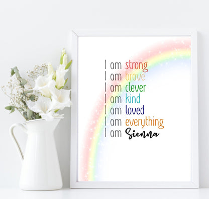 Personalised Rainbow I AM Positive Affirmations Print | Nursery | Kids Wall Art