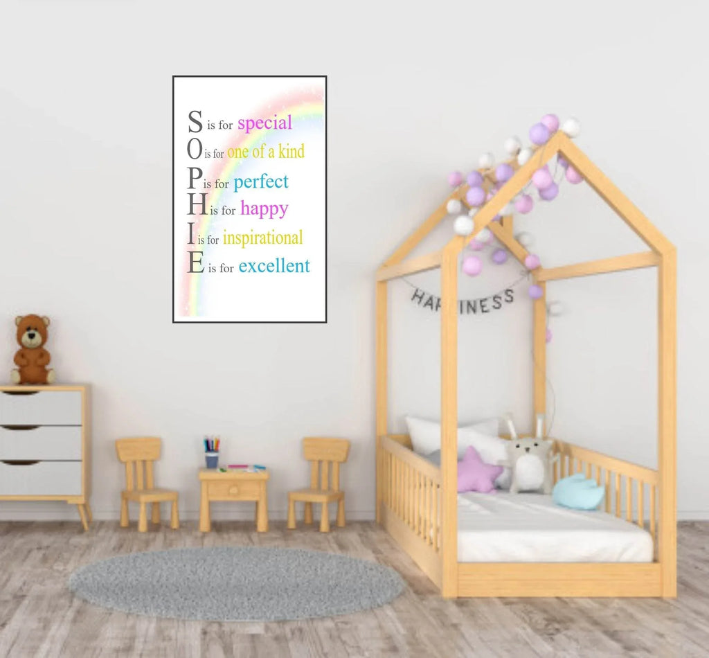 Personalised Rainbow Acrostic Name Poem Print | Nursery Wall Art - Larosier Prints