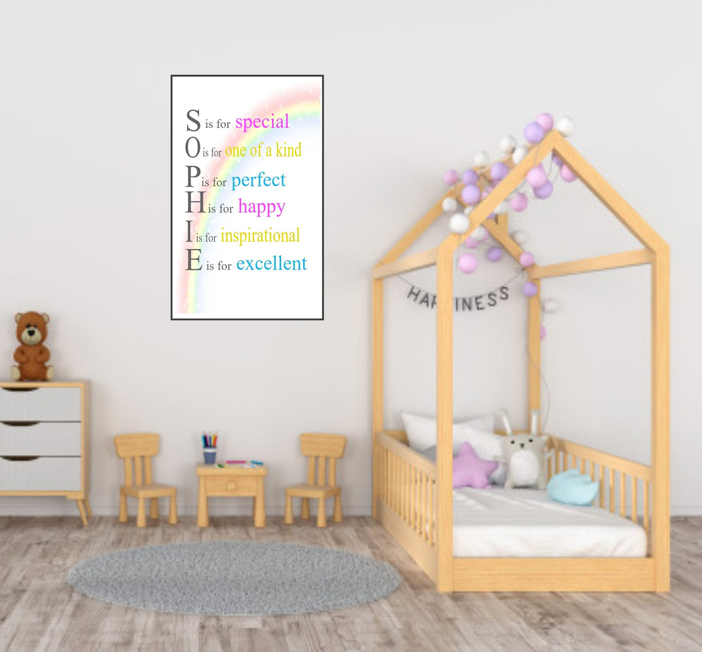 Personalised Rainbow Acrostic Name Poem Print | Nursery Wall Art