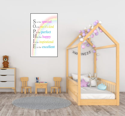 Personalised Rainbow Acrostic Name Poem Print | Nursery Wall Art