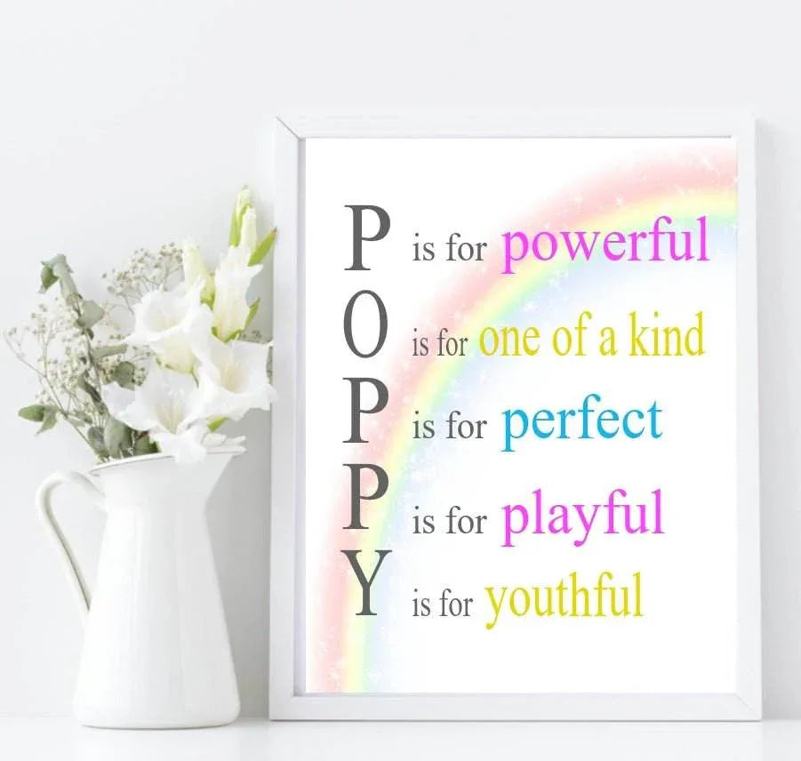 Personalised Rainbow Acrostic Name Poem Print | Nursery Wall Art - Larosier Prints