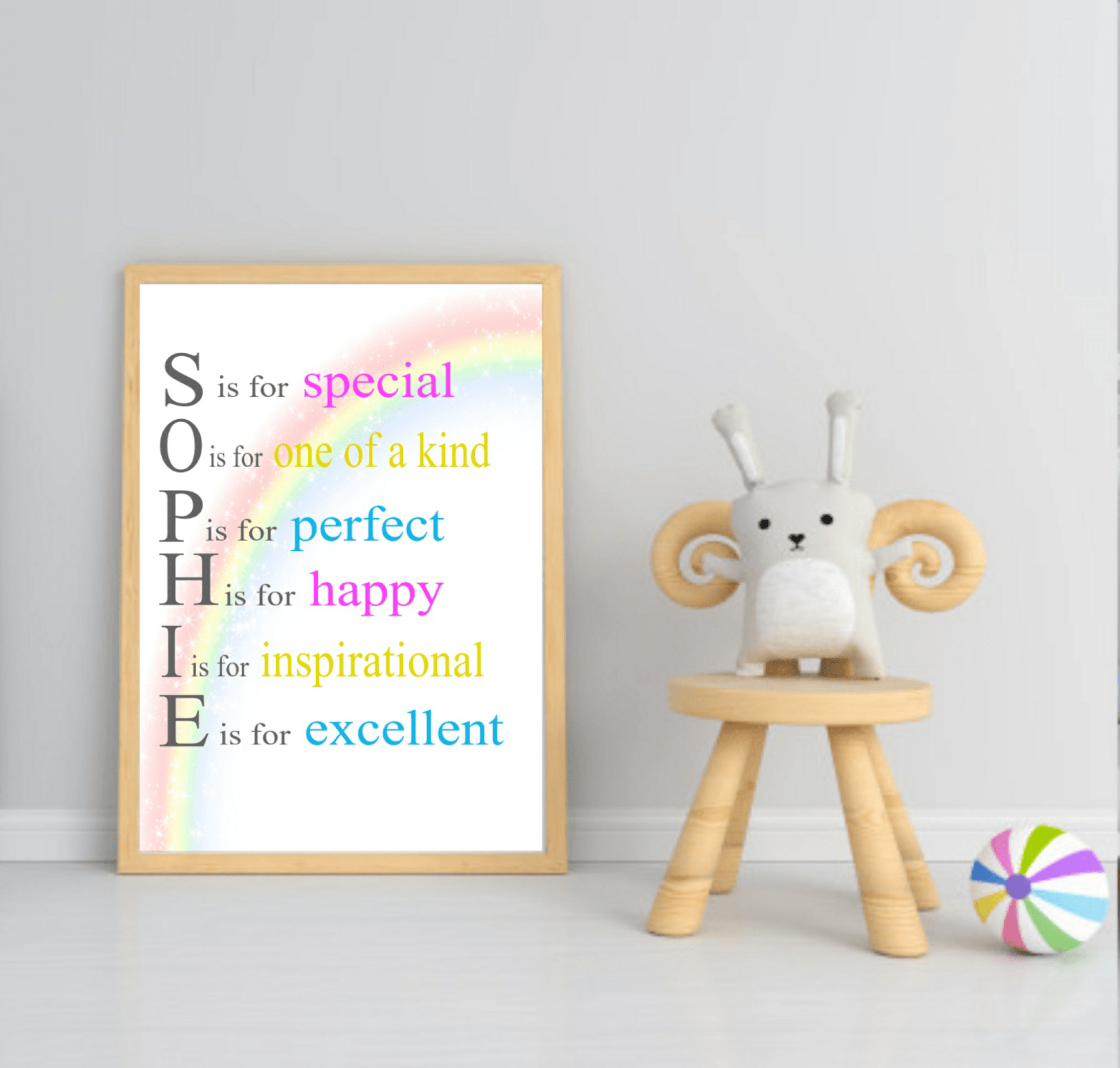 Personalised Rainbow Acrostic Name Poem Print | Nursery Wall Art