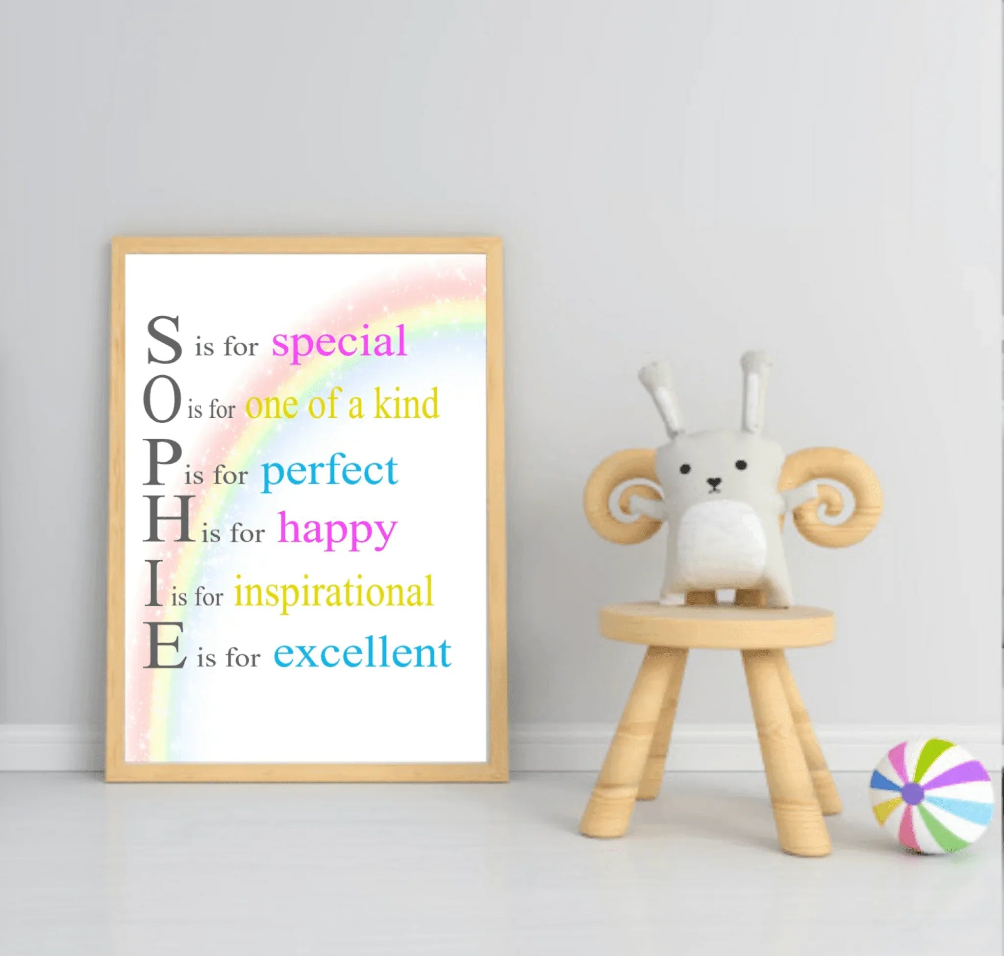 Personalised Rainbow Acrostic Name Poem Print | Nursery Wall Art - Larosier Prints