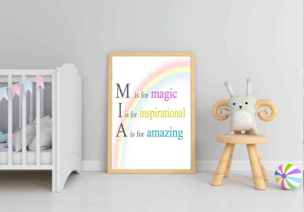 Personalised Rainbow Acrostic Name Poem Print | Nursery Wall Art - Larosier Prints