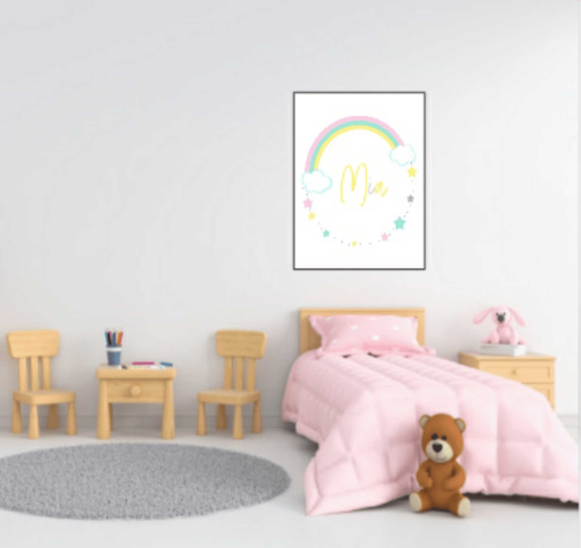 Personalised Rainbow Wreath Print | Nursery | Kids Wall Art