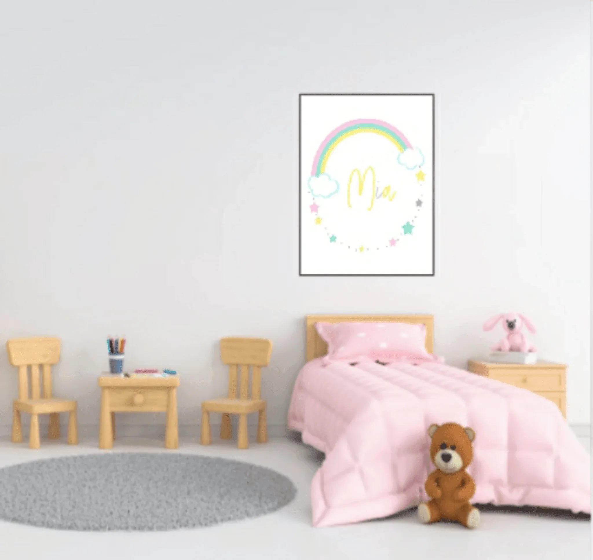 Personalised Rainbow Wreath Print | Nursery | Kids Wall Art - Larosier Prints