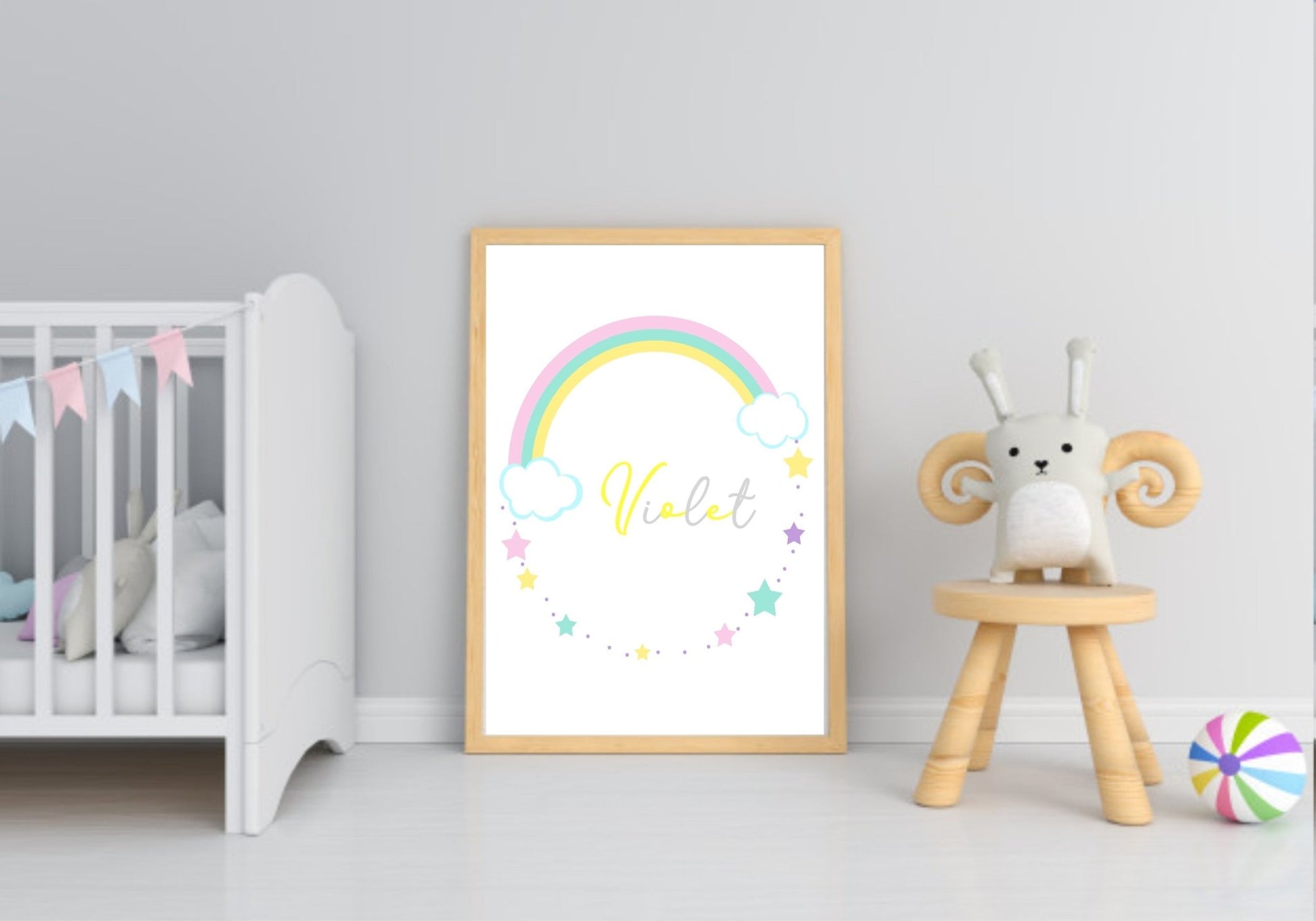 Personalised Rainbow Wreath Print | Nursery | Kids Wall Art