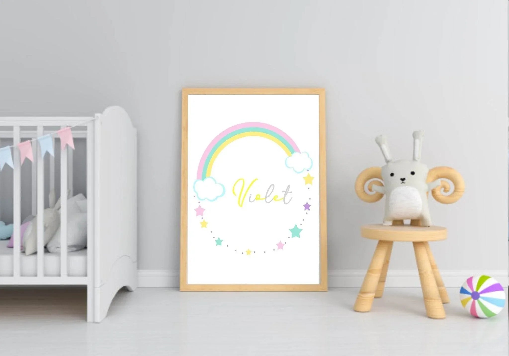 Personalised Rainbow Wreath Print | Nursery | Kids Wall Art - Larosier Prints