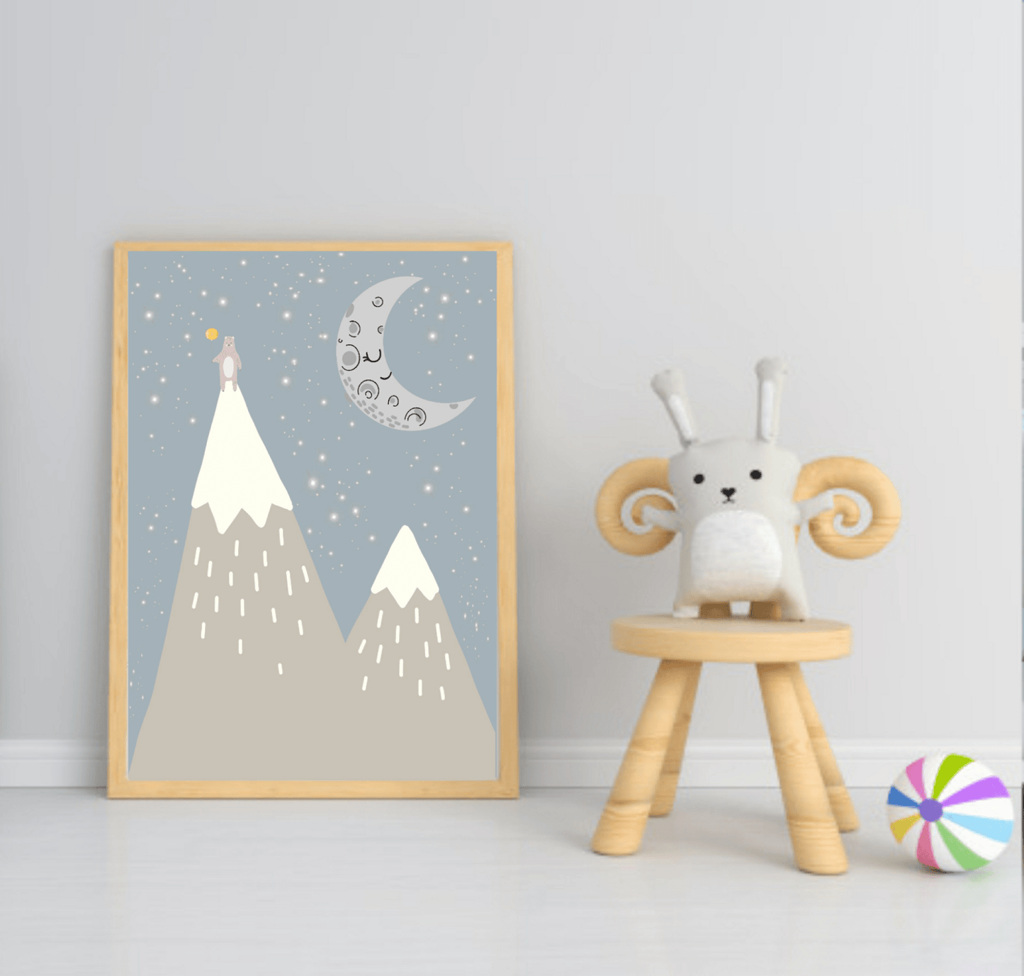 Personalised Set Of 3 Bear On A Mountain Prints | Nursery Wall Art