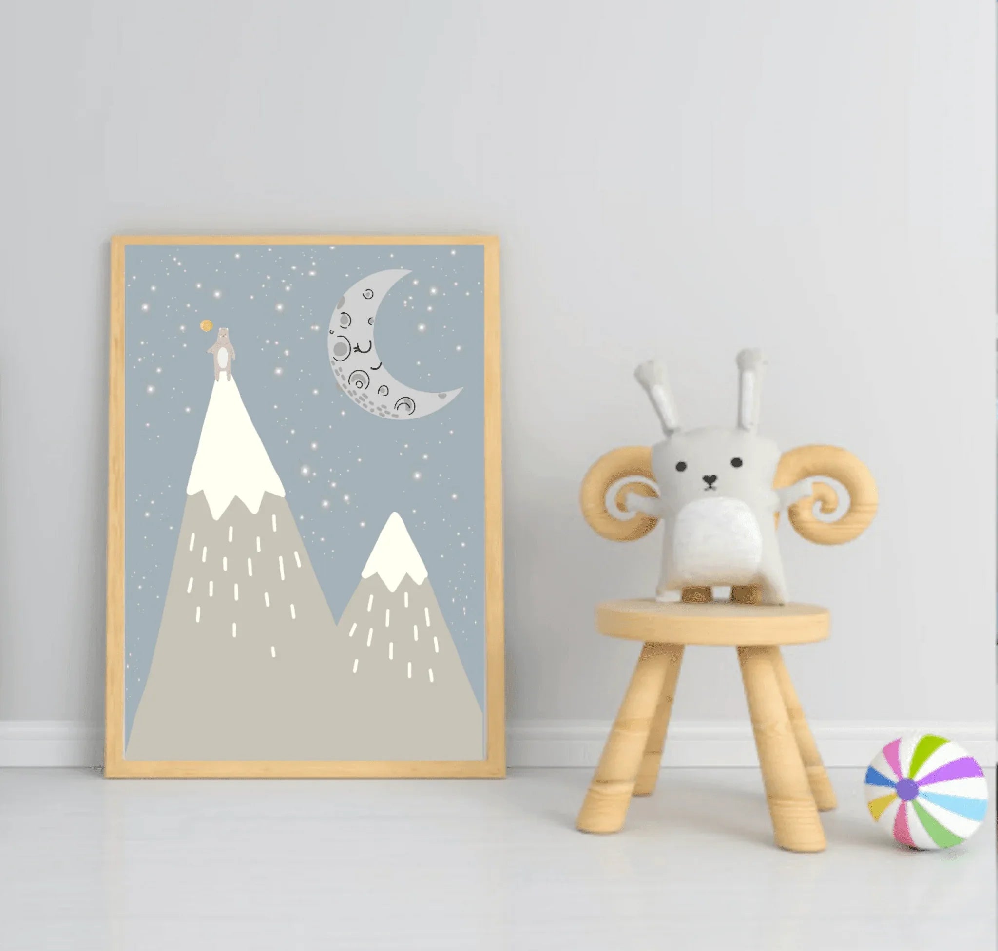 Personalised Set Of 3 Bear On A Mountain Prints | Nursery Wall Art - Larosier Prints