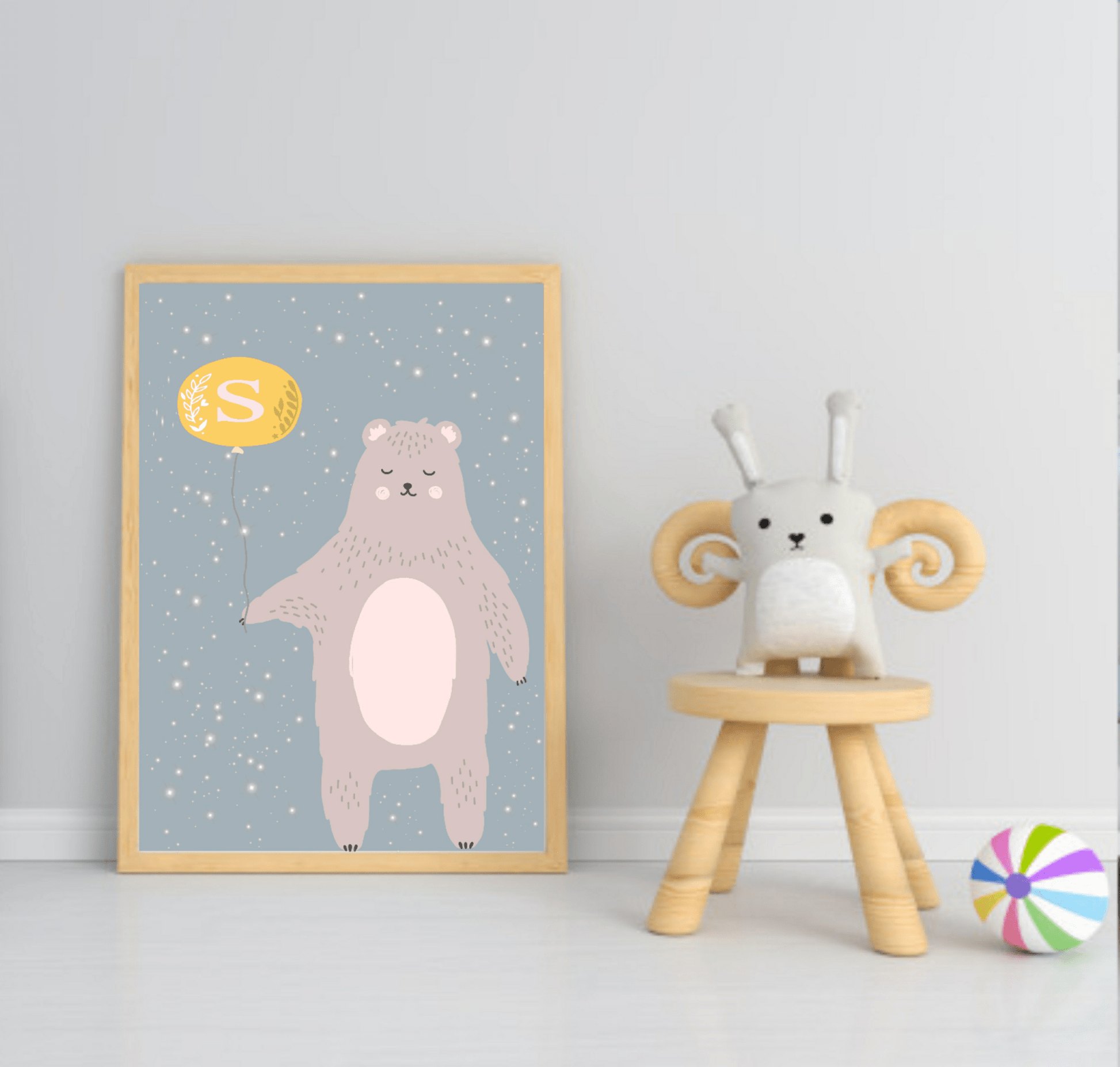 Personalised Set Of 3 Bear On A Mountain Prints | Nursery Wall Art