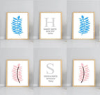 Personalised Set of 3 Blue Leaf Prints | Nursery Wall Art - Larosier Prints
