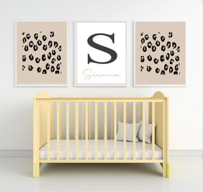 Personalised Set Of 3 Name & Leopard Print | Initial Wall Art