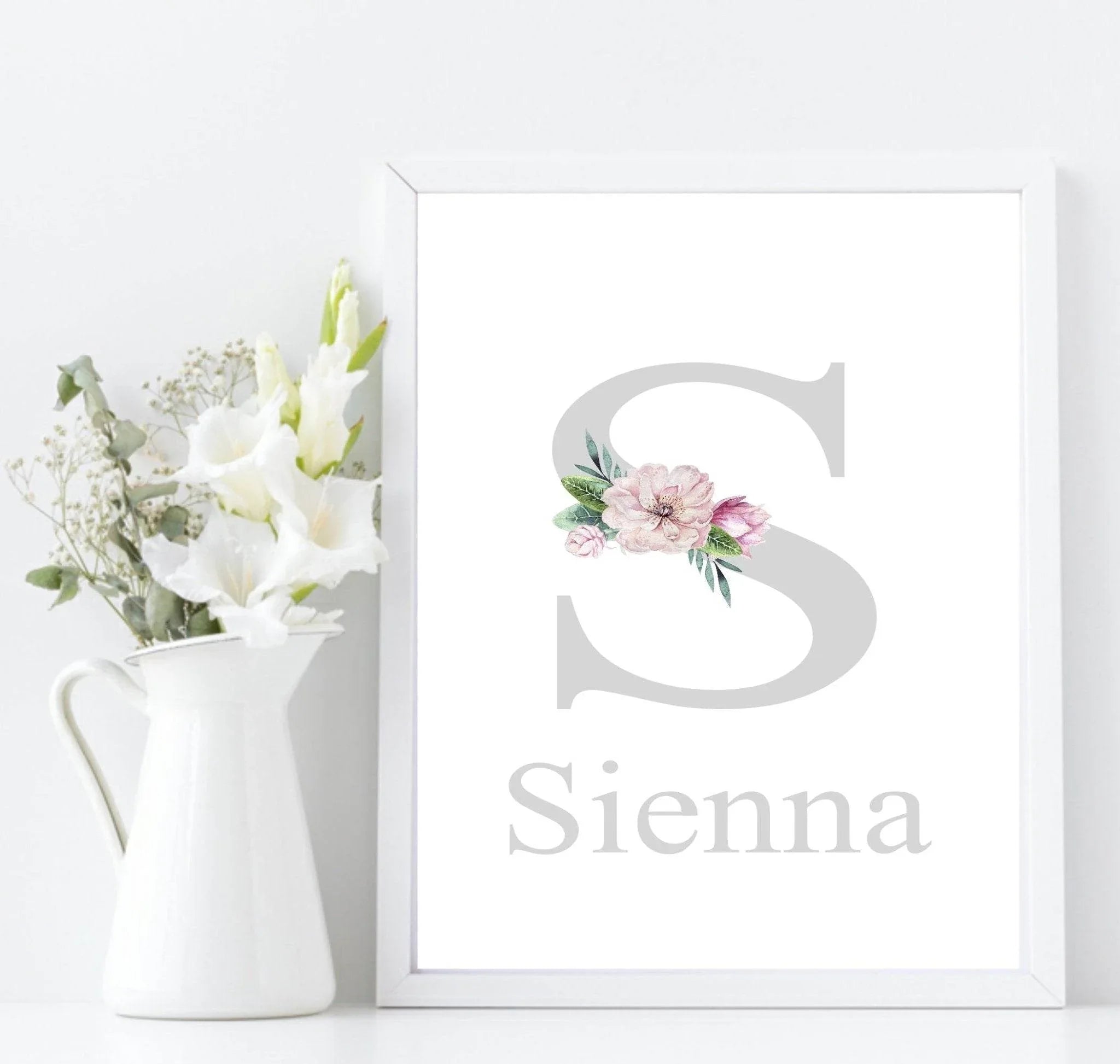 Personalised Set Of 3 Name & Initial Print | Roses Wall Art | Nursery Print - Larosier Prints