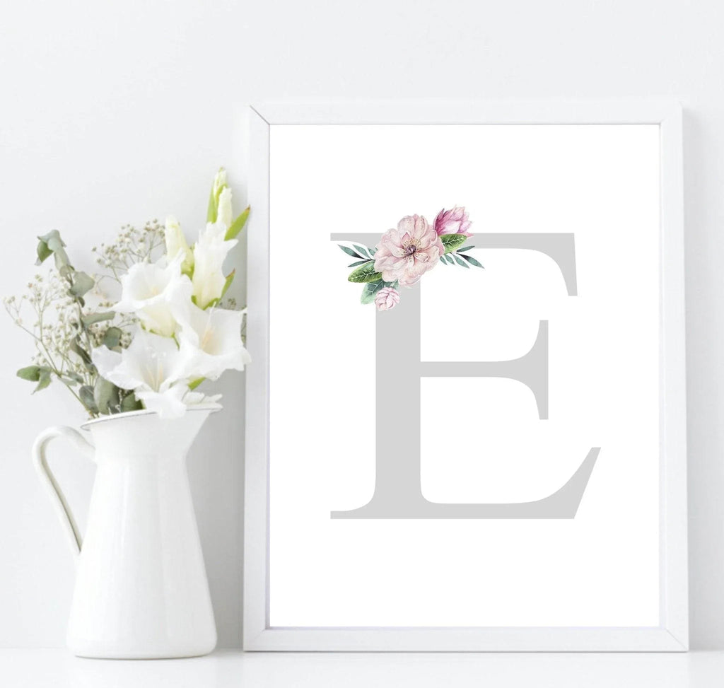 Personalised Set Of 3 Name & Initial Print | Roses Wall Art | Nursery Print - Larosier Prints