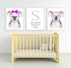 Personalised Set Of 3 Watercolour Animal Prints | Kiki The Koala All Dressed Up | Pink Bow | Nursery Wall Art - Larosier Prints