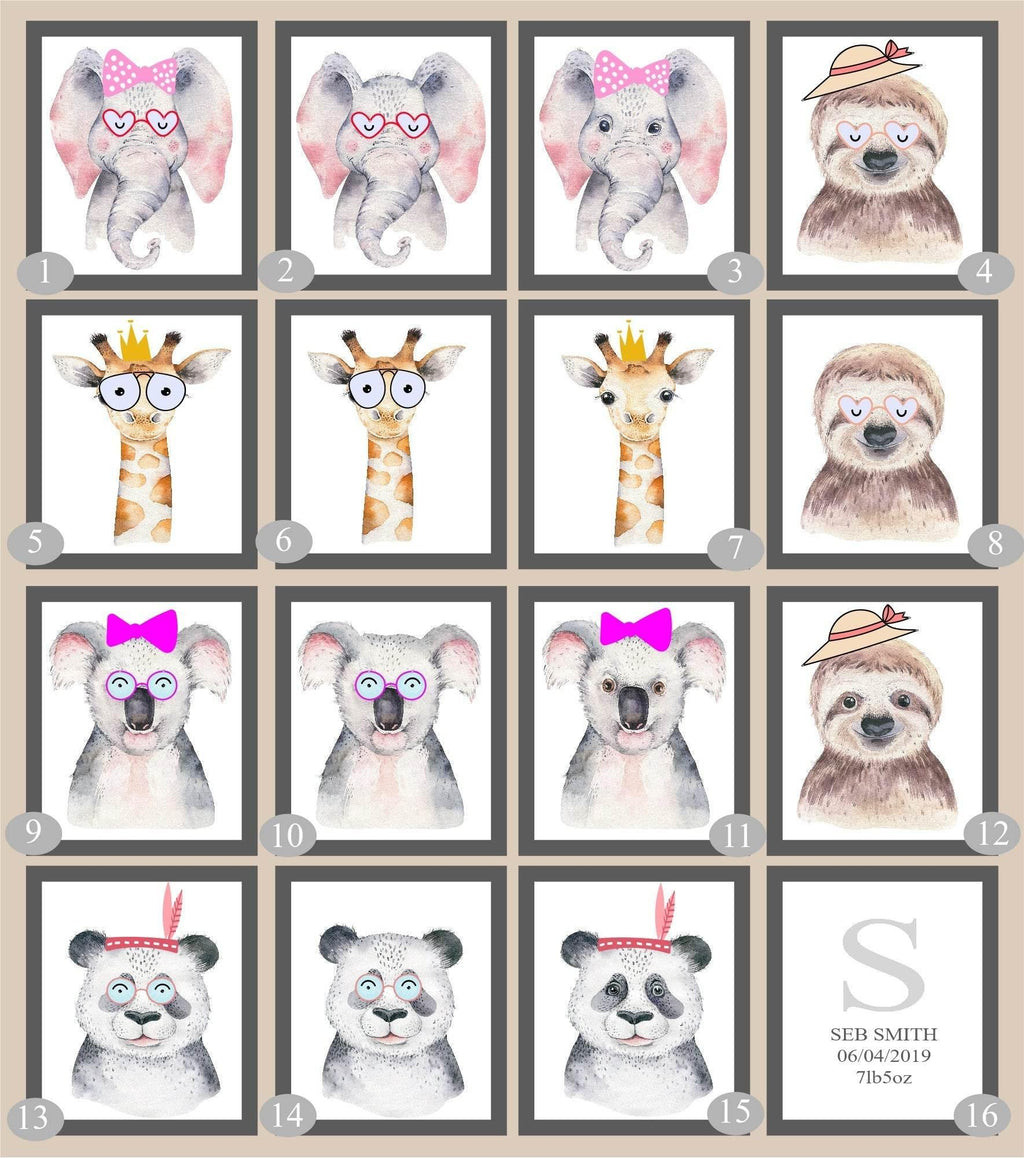 Personalised Set Of 3 Watercolour Animal Prints | Kiki The Koala All Dressed Up | Pink Bow | Nursery Wall Art - Larosier Prints