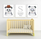 Personalised Set Of 3 Watercolour Animal Prints | Penelope The Panda All Dressed Up | Nursery Wall Art - Larosier Prints