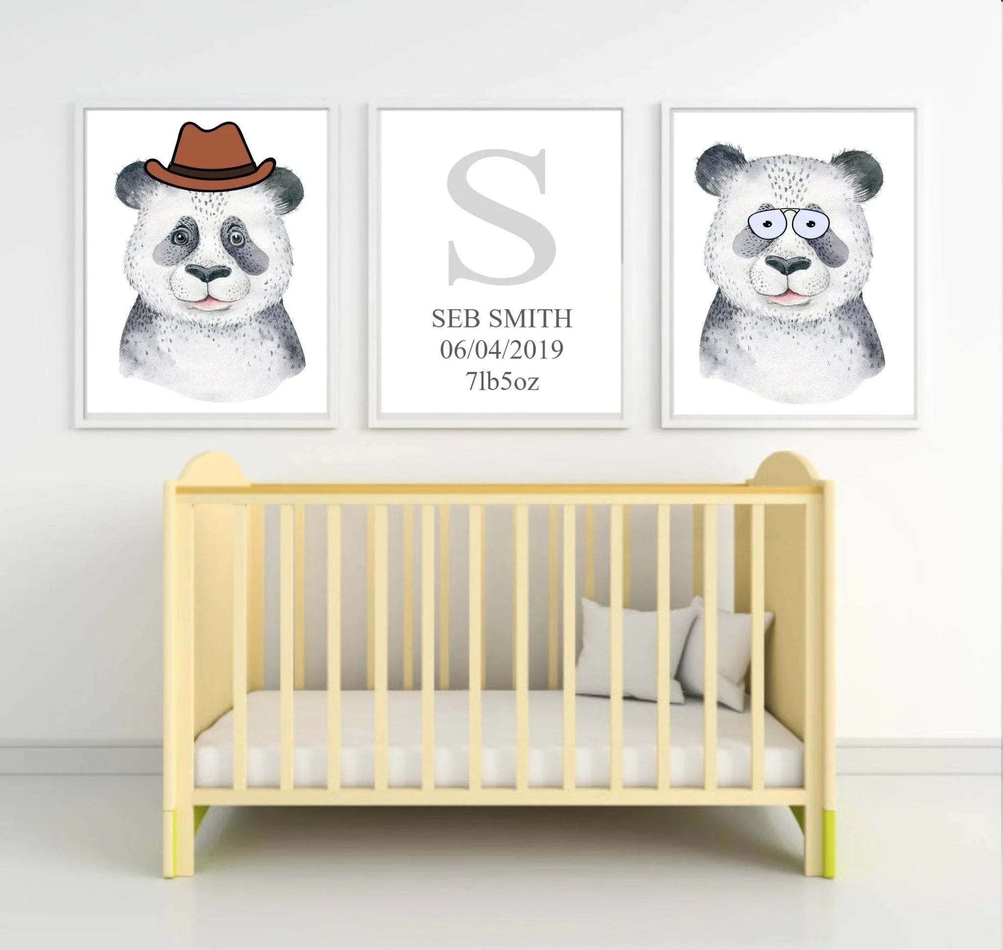Personalised Set Of 3 Watercolour Animal Prints | Penelope The Panda All Dressed Up | Nursery Wall Art - Larosier Prints