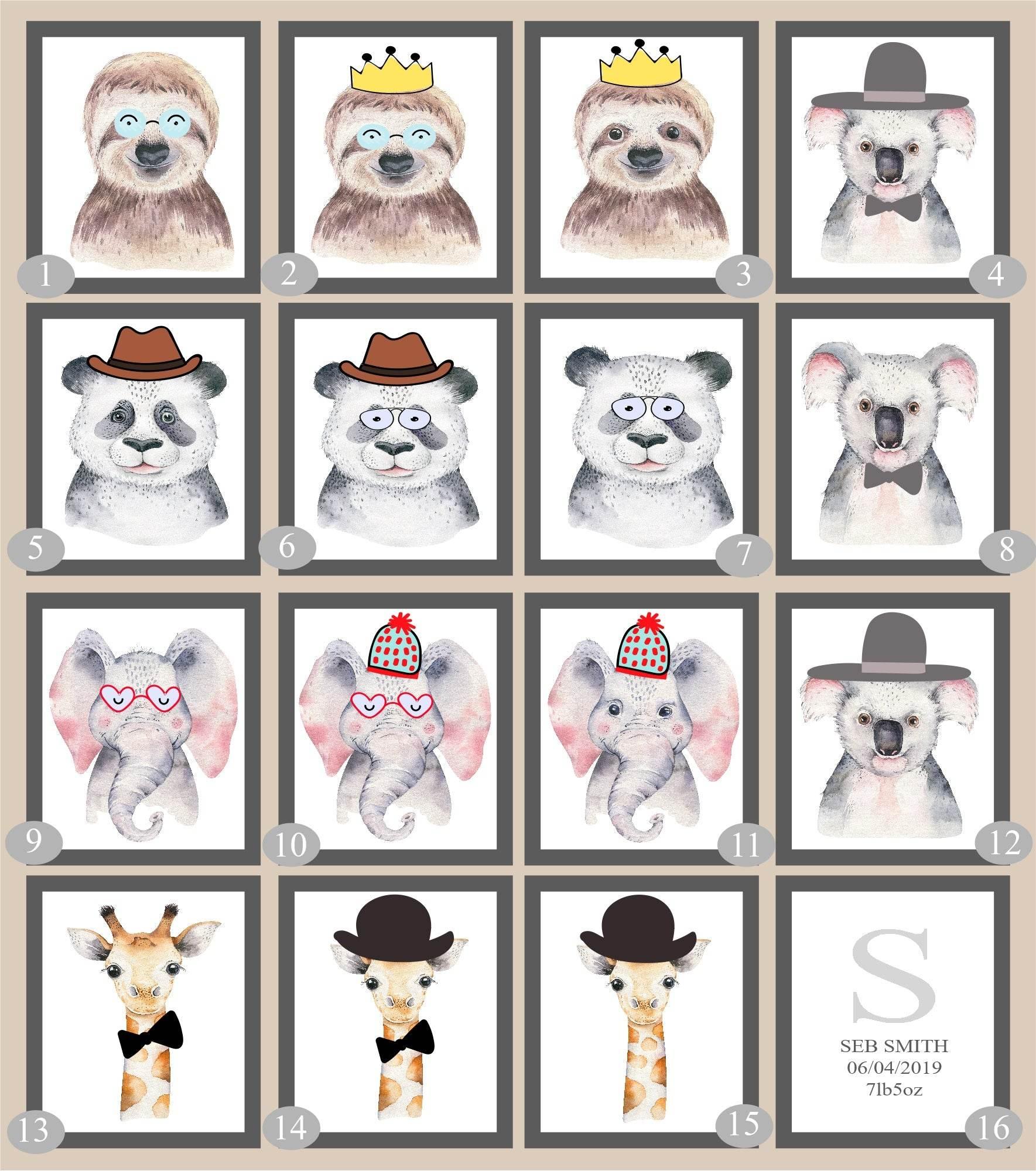 Personalised Set Of 3 Watercolour Animal Prints | Penelope The Panda All Dressed Up | Nursery Wall Art - Larosier Prints