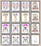 Personalised Set Of 3 Watercolour Animal Prints | Penelope The Panda All Dressed Up | Red Headband | Nursery Wall Art - Larosier Prints