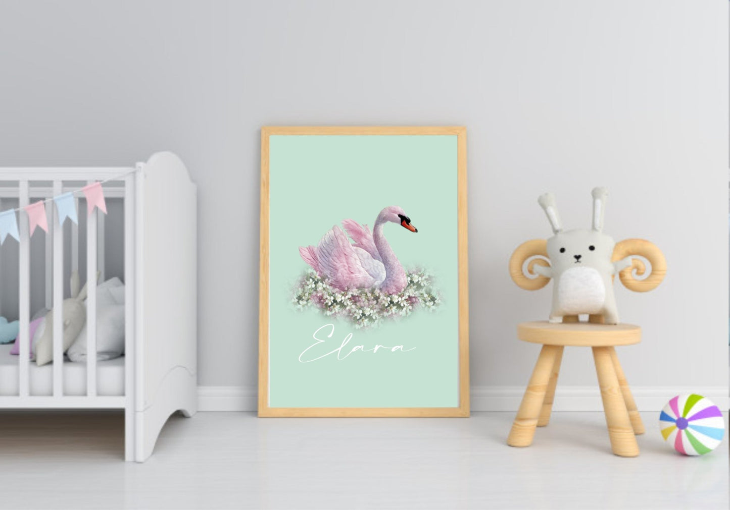 Personalised Swan Print | Pastel Watercolour Wall Art