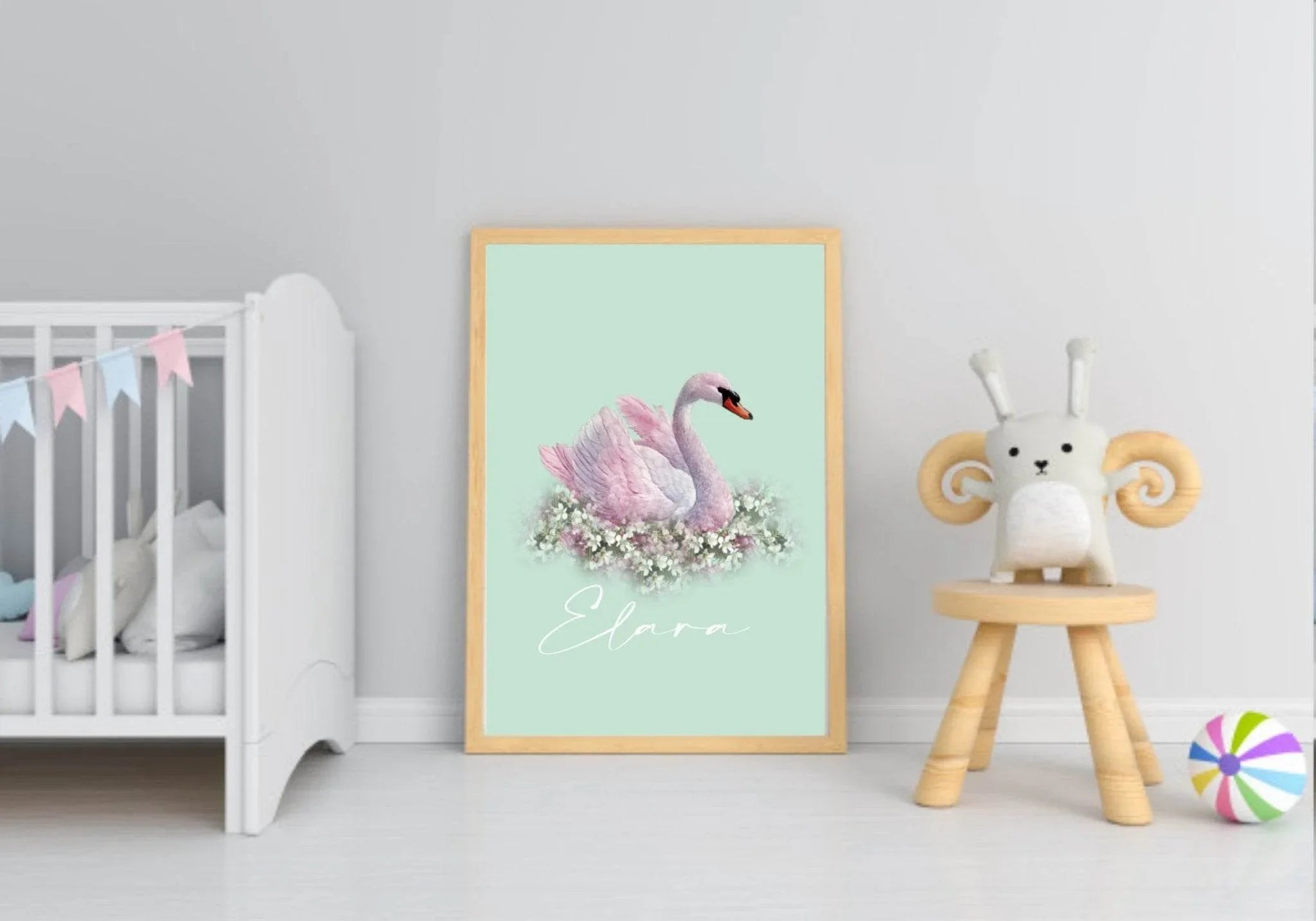 Personalised Swan Print | Pastel Watercolour Wall Art - Larosier Prints