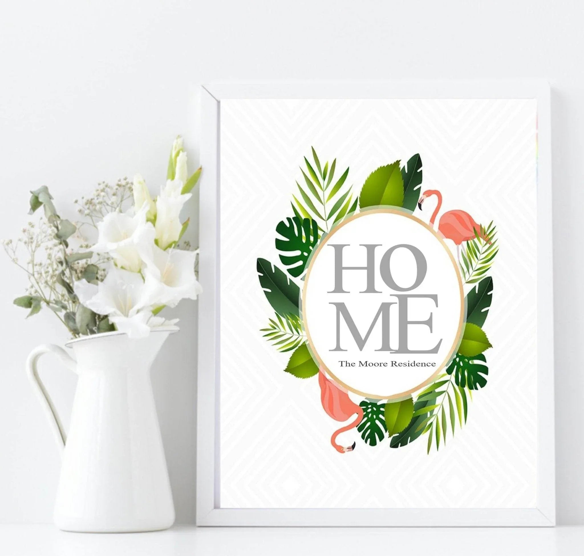Personalised Tropical Residence Print | Flamingo Wall Art - Larosier Prints