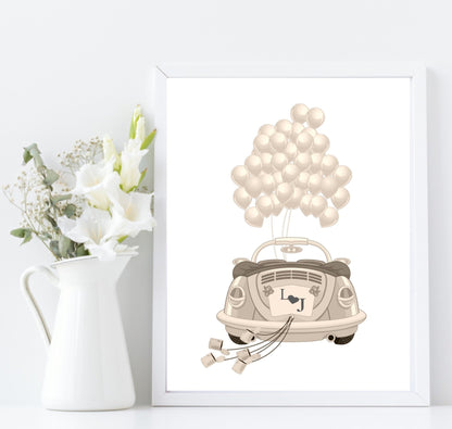 Personalised Wedding Car Print | Couple Initials Wall Art