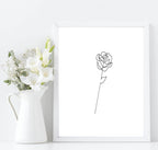 Rose Line Art Print | Monochrome Floral Wall Art - Larosier Prints