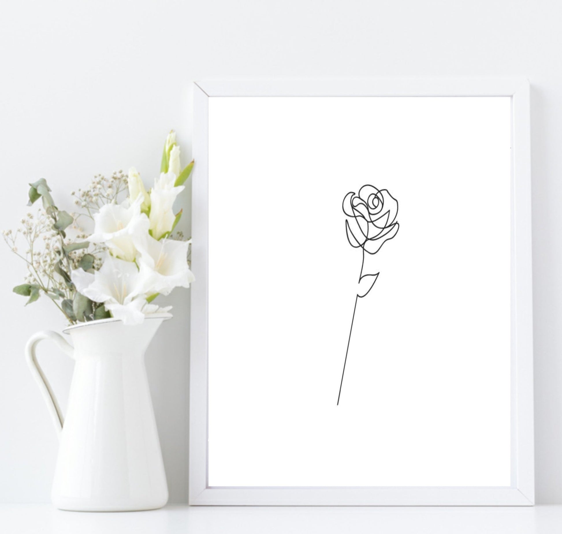 Rose Line Art Print | Monochrome Floral Wall Art