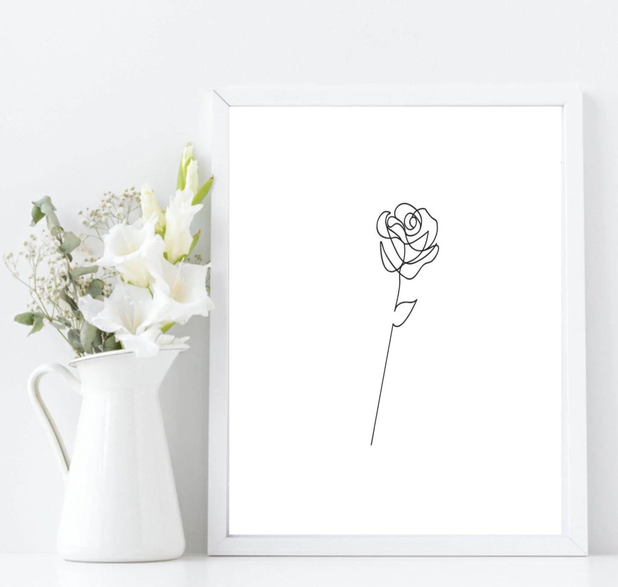 Rose Line Art Print | Monochrome Floral Wall Art - Larosier Prints