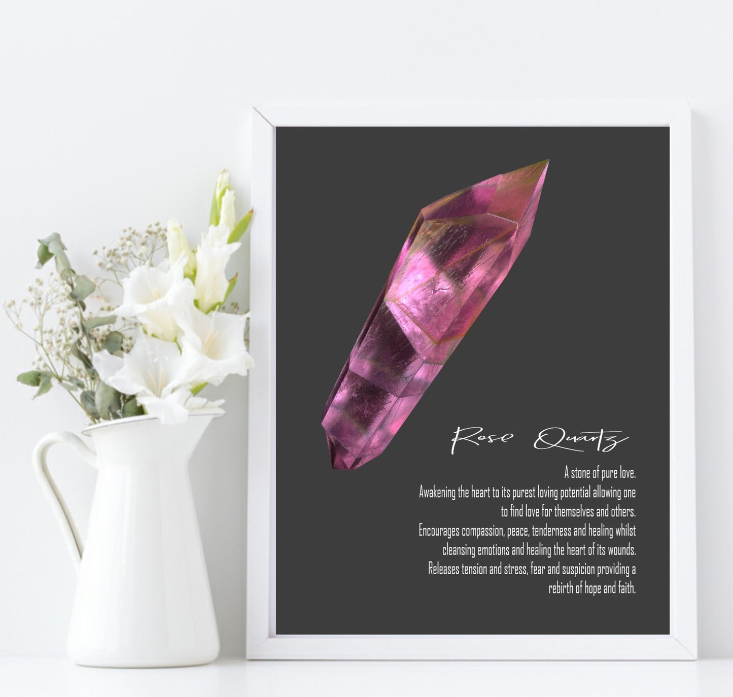 Rose Quartz Definition Print | Crystals Wall Art Black Background