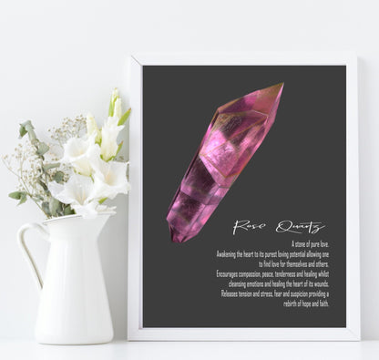 Rose Quartz Definition Print | Crystals Wall Art Black Background